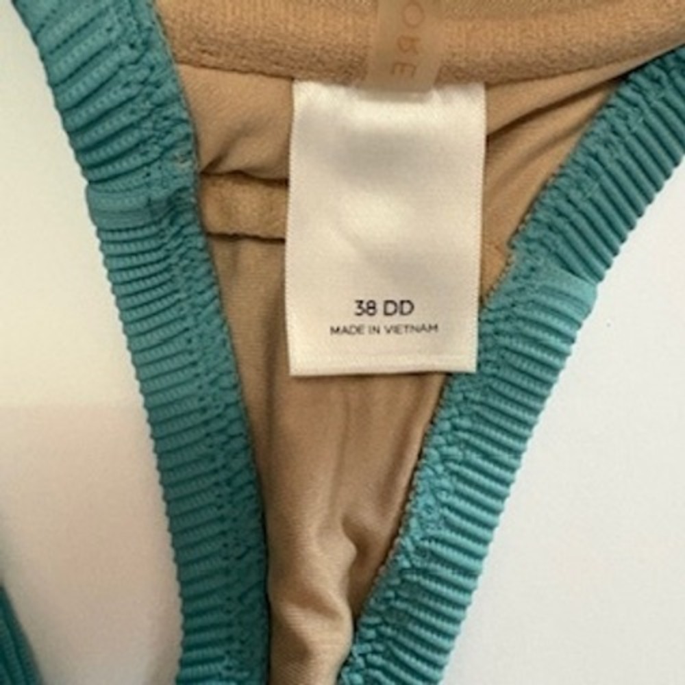 Shade & Shore Teal Ribbed Underwire Bikini Top 38DD Tie Straps Padded Swimwear - Picture 6 of 7